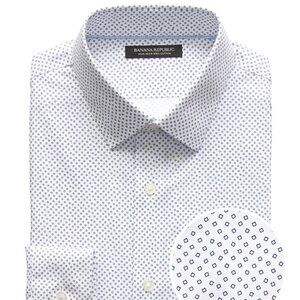 NEW Banana Republic Men's Slim Fit Non-Iron Dress Shirt White with Blue Pattern
